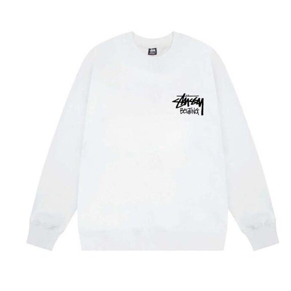 Men's Stussy White Letter Print Crew Neck Sweatshirt - Picture 1 of 7